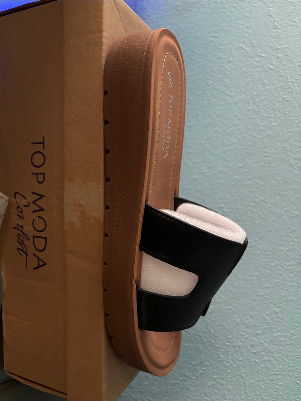TOP Moda Black and Tan Slide Sandals